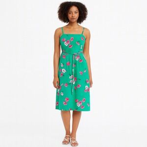 Vintage Malia Honolulu Hawaiian Floral Tropical Midi Dress Tie Belt Green Size 8